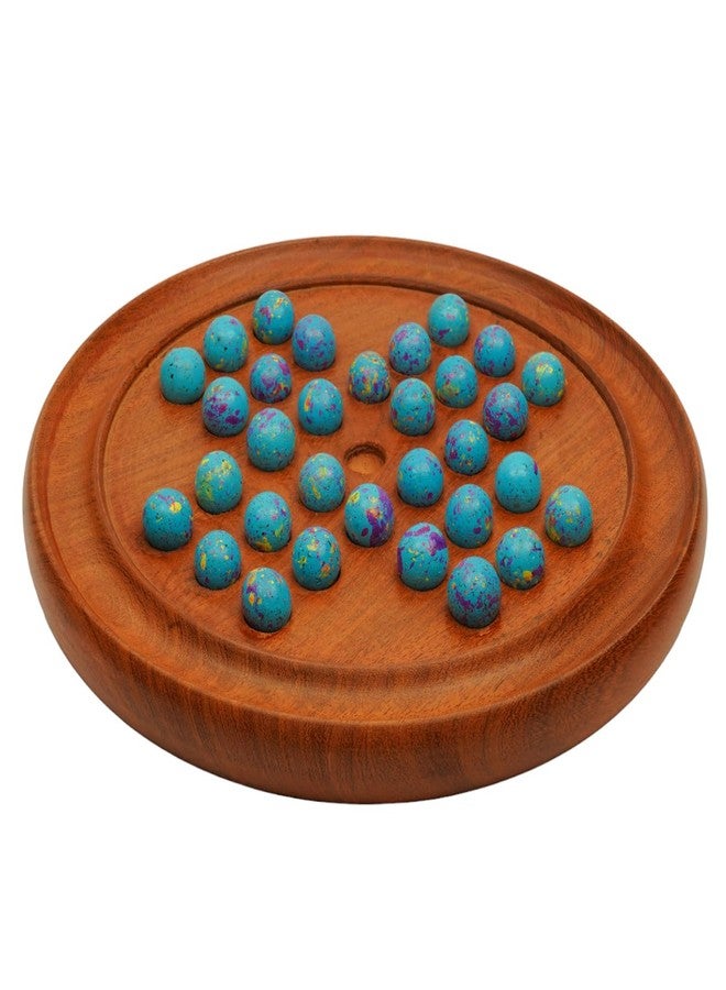 TOOLART Wooden Solitaire Board Game in with Glass Marbles Brain-vita Unique Game 9" - Best Gift for Kids, Teens & Adults Made in India (RH_Solitaire_10) - Image 1